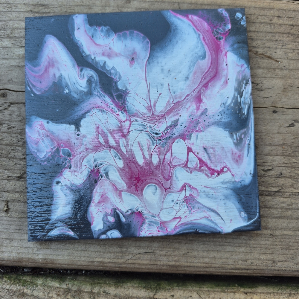Vibrant Pink, White, Black and Grey Abstract Art Coasters.